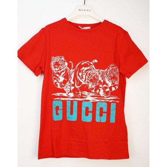 GUCCI 赤 ロゴ Tシャツ キッズ　10y NWT Gucci Kids Logo T-shirt Tiger In Red Size 10